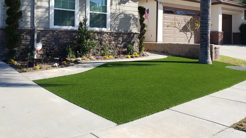 Brea front lawn after TigerTurf Everglade Fescue Light installation