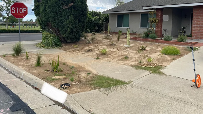 Residential yard before drought-tolerant xeriscaping