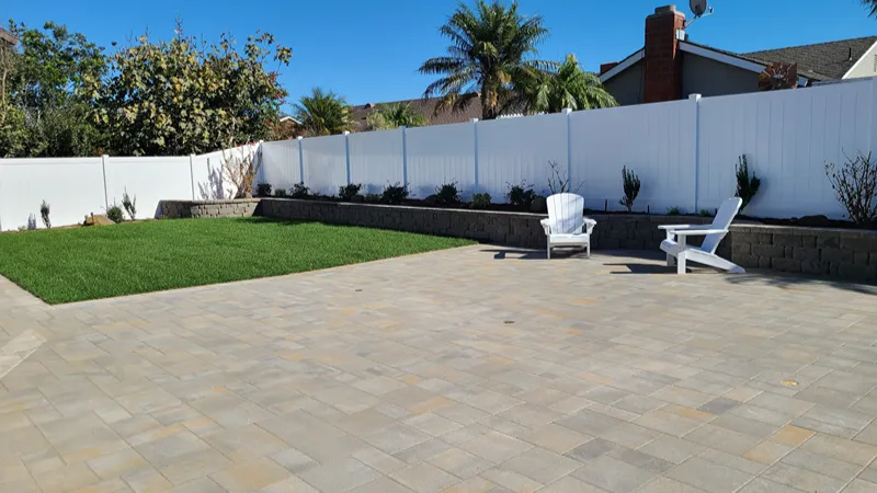 Completed hardscape and landscape lighting installation in Fullerton