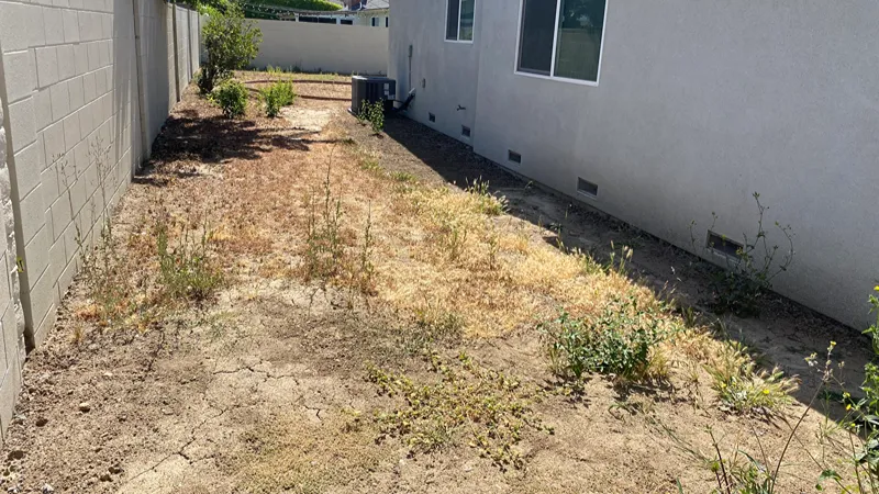Brea front yard before professional landscaping and hardscape improvements