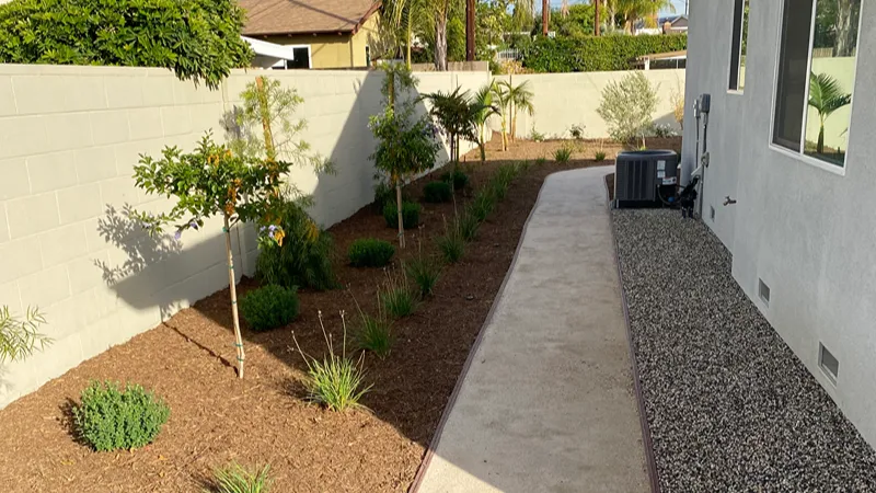 Finished Los Alamitos outdoor space with new landscaping and hardscaping