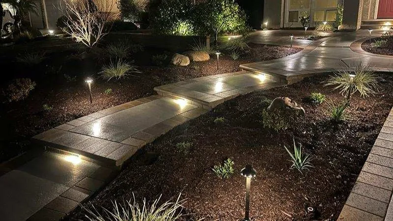 Finished Whittier outdoor space with coordinated landscaping and hardscaping