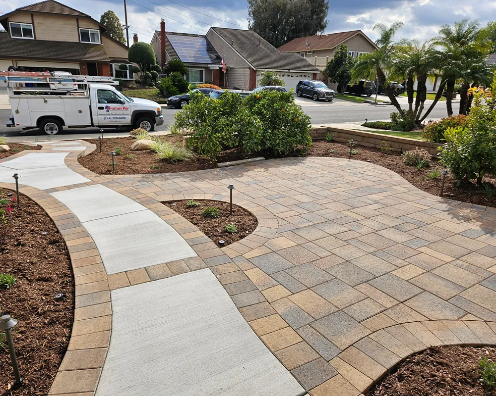 Completed residential hardscape installation in Fullerton, California