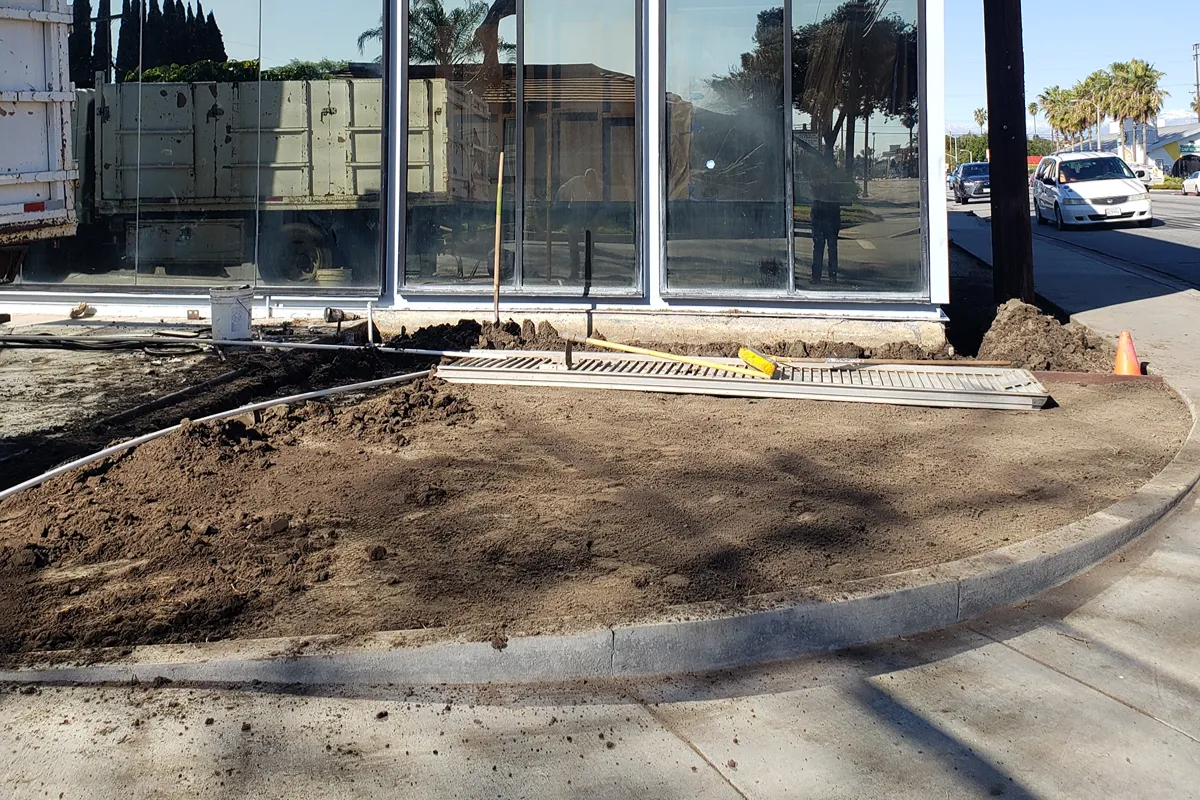 Front of the Fullerton business before its commercial landscape renovation