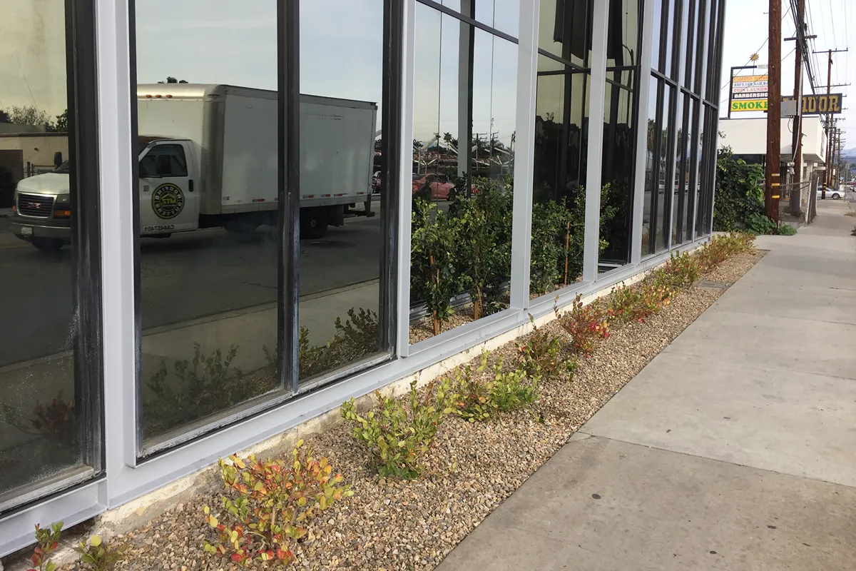 Side of the Fullerton business after its desert landscape renovation