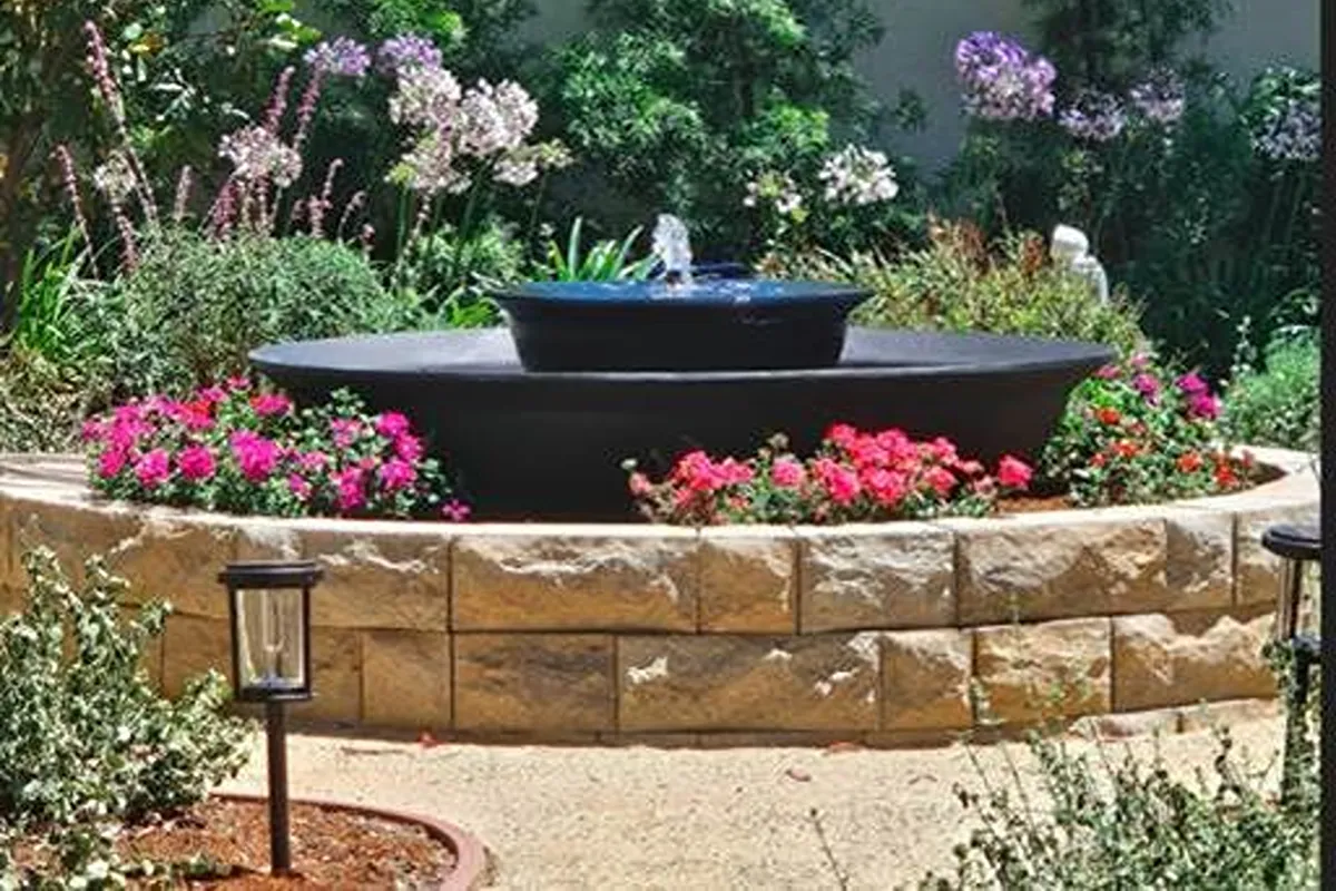 Finished fountain in the renovated Orange backyard