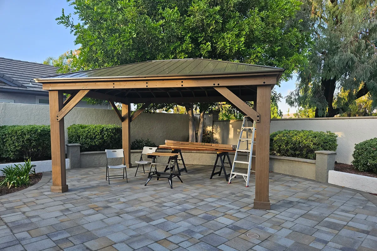 Outdoor living area at the Orange backyard project